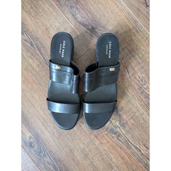 Cole Haan Grand OS black sandal, women's size 10.5, wedge heel, soft leather - Picture 1 of 5